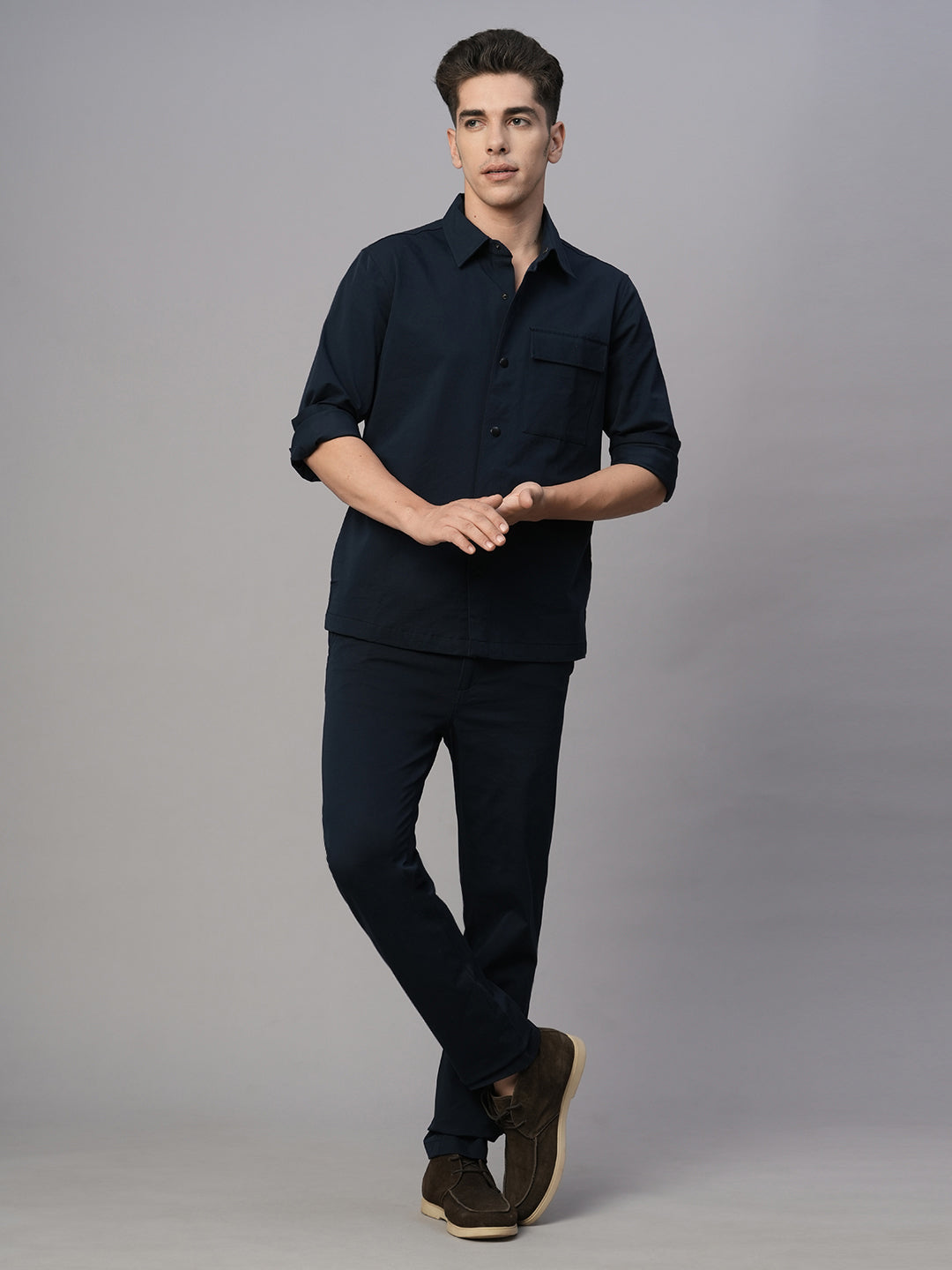 Men's Navy Cotton Elastane Regular Fit Jacket