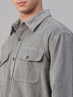 Men's Corduroy Grey 100% Cotton Regular Fit Jackets