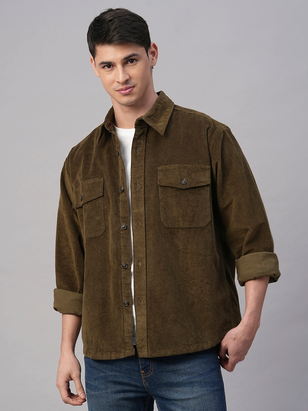 Men's Corduroy Olive 100% Cotton Regular Fit Jackets