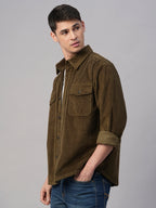 Men's Corduroy Olive 100% Cotton Regular Fit Jackets