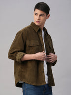 Men's Corduroy Olive 100% Cotton Regular Fit Jackets