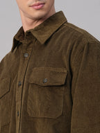 Men's Corduroy Olive 100% Cotton Regular Fit Jackets