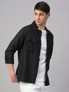 Men’s Linen Regular Fit Jacket Black