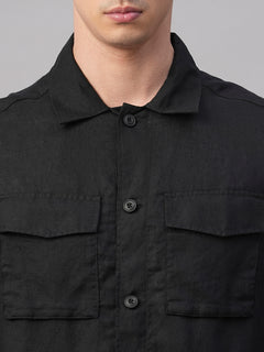 Men’s Linen Regular Fit Jacket Black