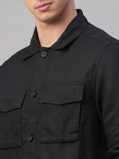 Men’s Linen Regular Fit Jacket Black