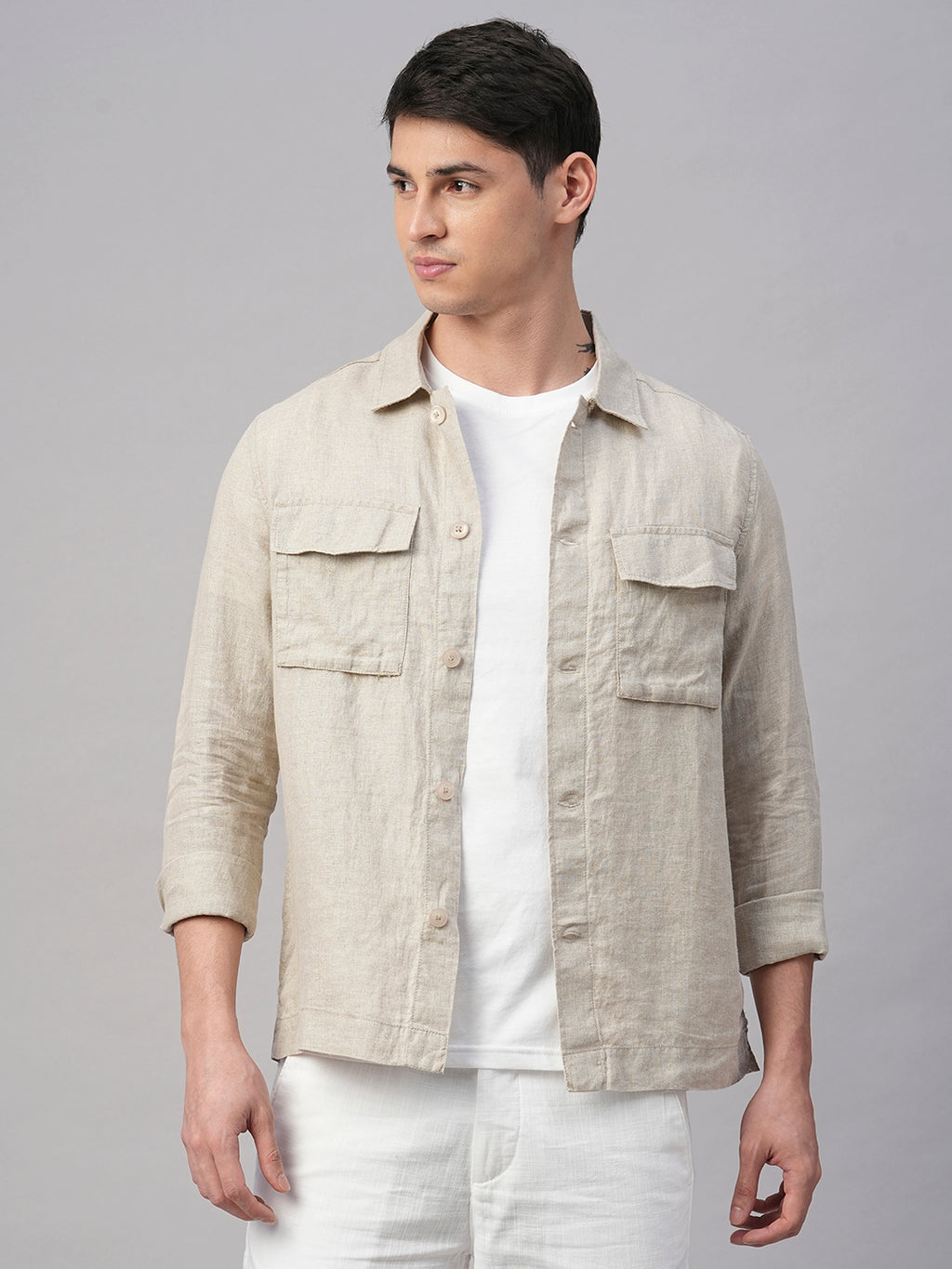 Men's Natural Pure Linen Regular Fit Light Weight Summer Jacket