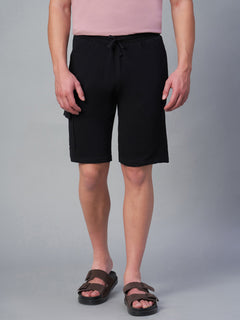 Men's Cotton Elastane Regular Fit Knit Shorts Black