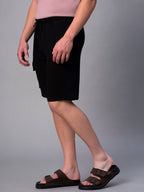 Men's Black Cotton Elastane Regular Fit Knit Shorts