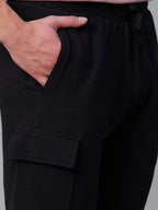 Men's Black Cotton Elastane Regular Fit Knit Shorts