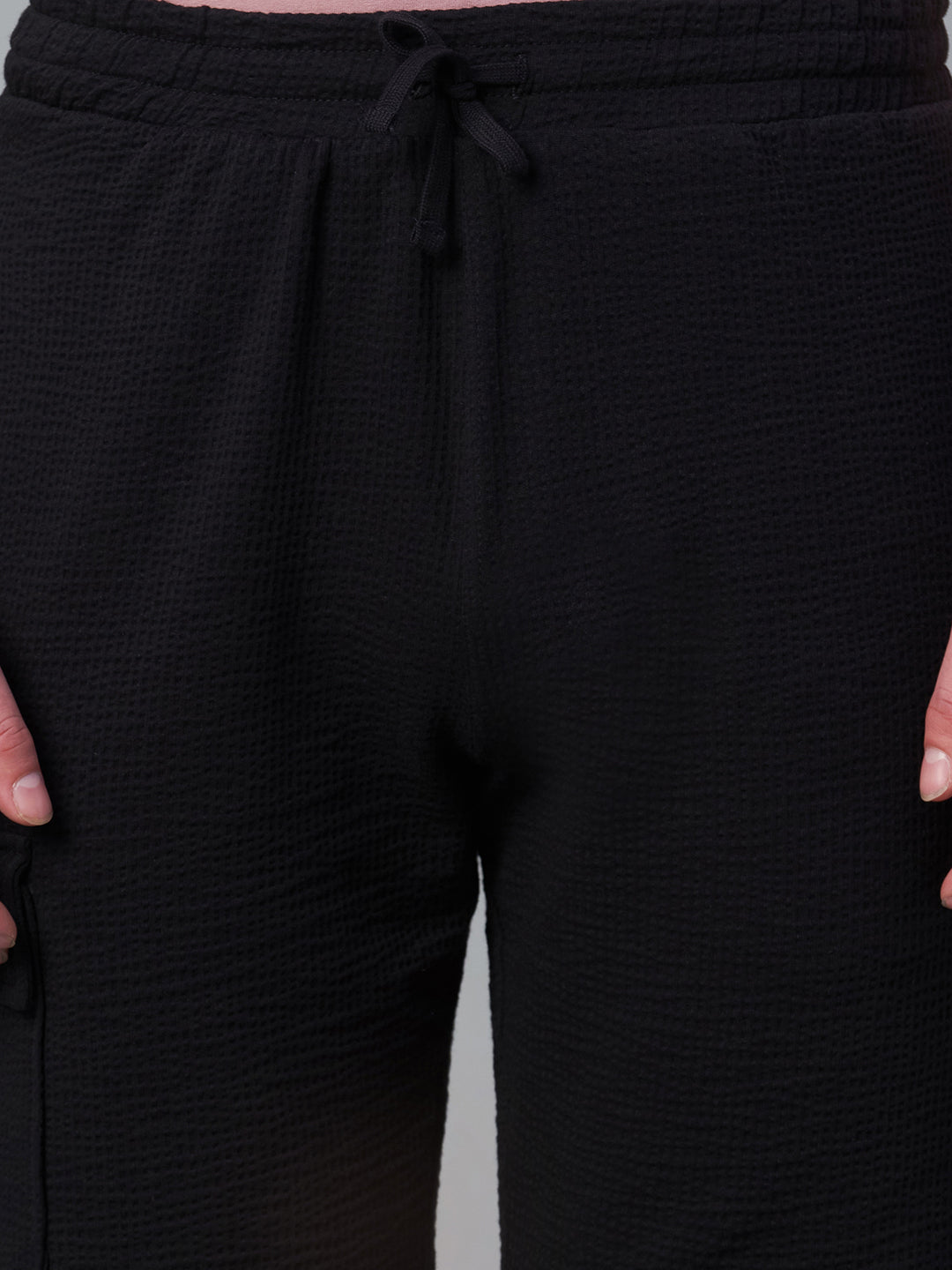 Men's Black Cotton Elastane Regular Fit Knit Shorts
