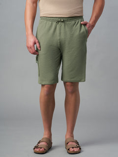 Men's Cotton Elastane Regular Fit Knit Shorts Olive