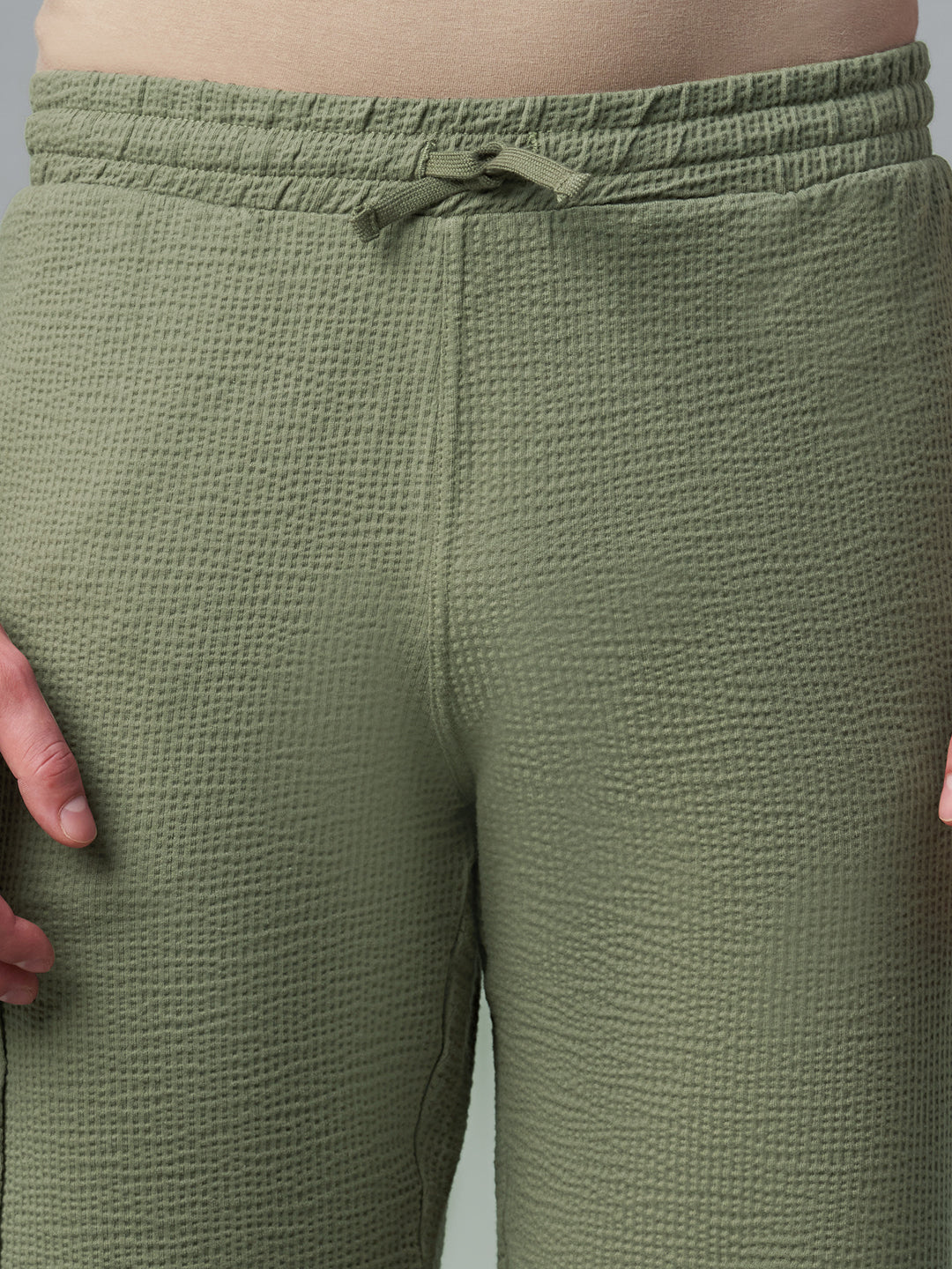 Men's Olive Cotton Elastane Regular Fit Knit Shorts