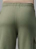 Men's Olive Cotton Elastane Regular Fit Knit Shorts