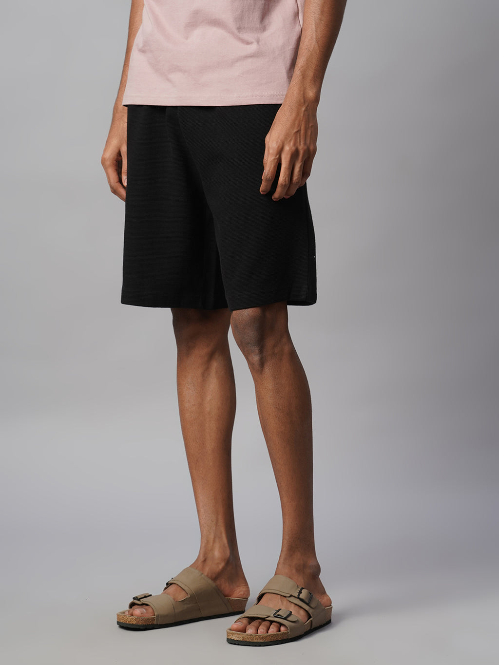 Men's Black 100% Cotton Regular Fit Knit Shorts