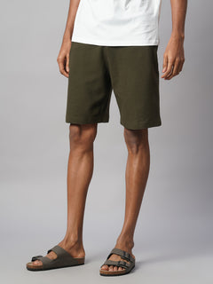 Men's 100% Cotton Regular Fit Knit Shorts Green
