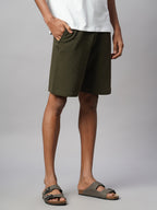Men's 100% Cotton Regular Fit Knit Shorts Green