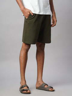 Men's 100% Cotton Regular Fit Knit Shorts Green