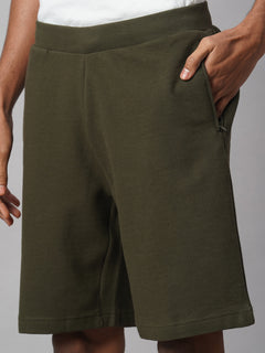 Men's 100% Cotton Regular Fit Knit Shorts Green
