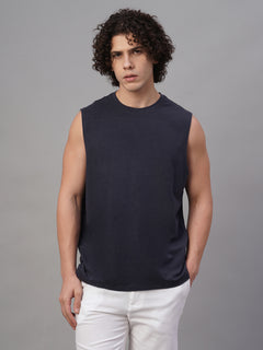 Men's Cotton Bamboo Elastane Regular Fit Knit Vest Navy