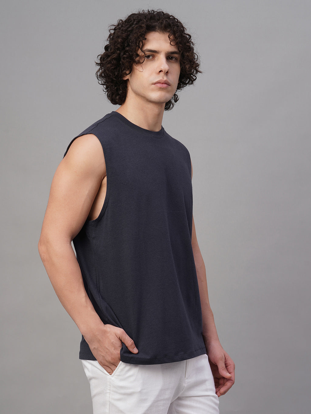 Men's Navy Cotton Bamboo Elastane Regular Fit Knit Vest