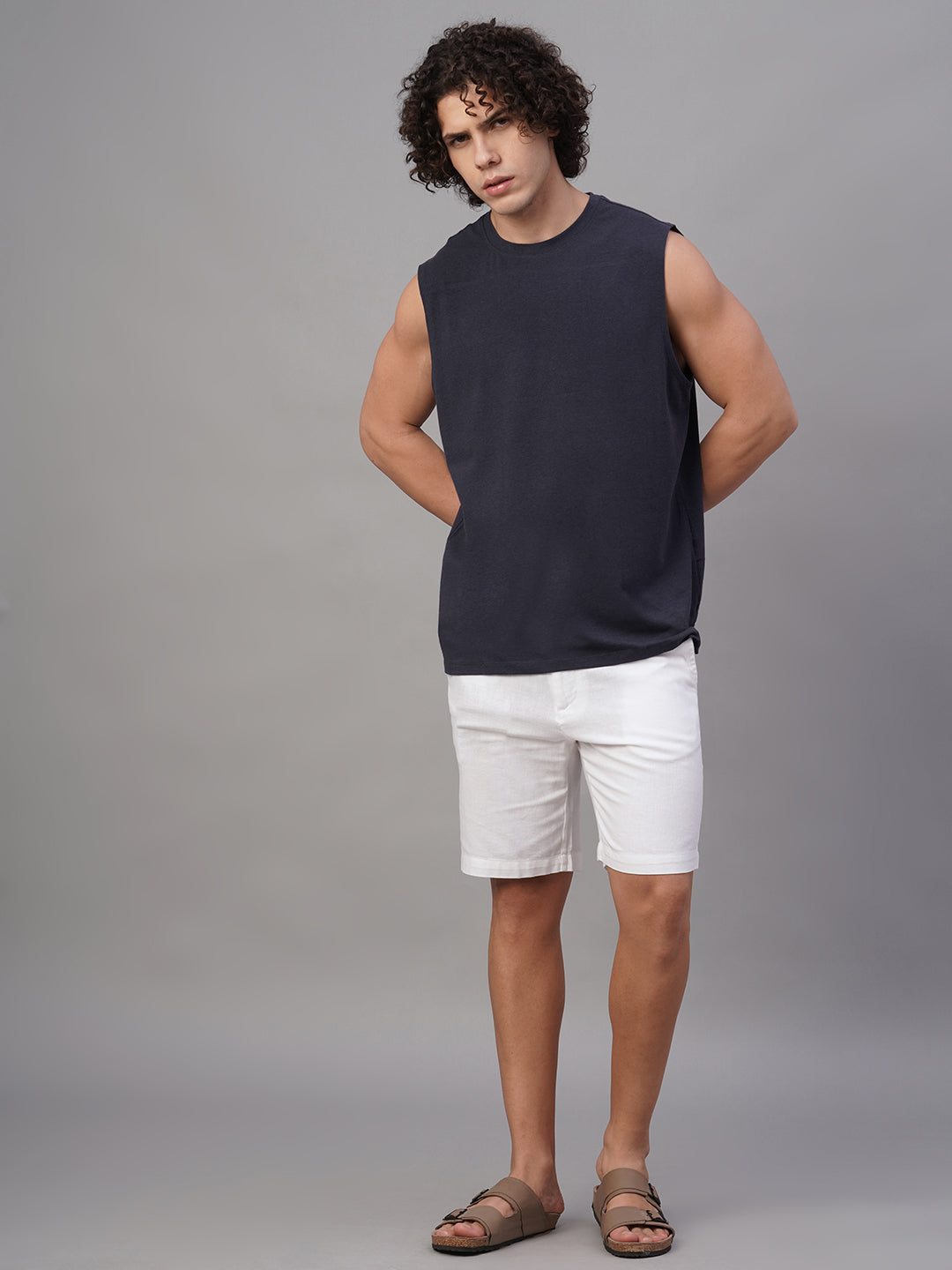 Men's Navy Cotton Bamboo Elastane Regular Fit Knit Vest
