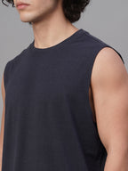 Men's Navy Cotton Bamboo Elastane Regular Fit Knit Vest