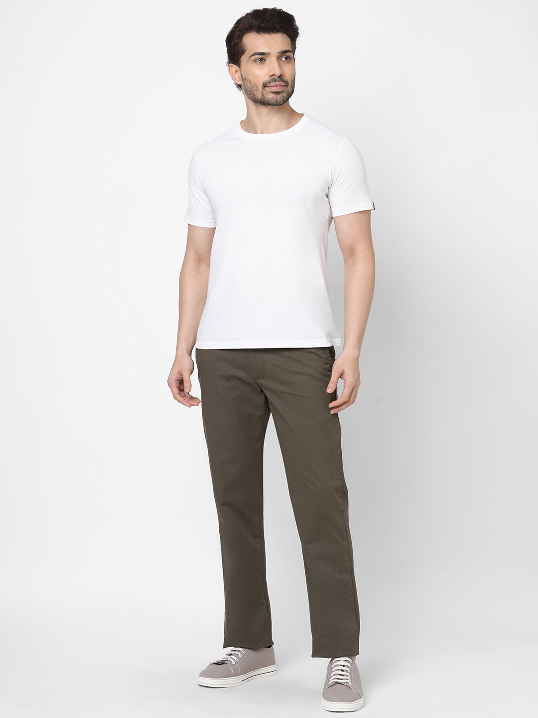 Men's Cotton Lycra Olive Regular Fit Pant
