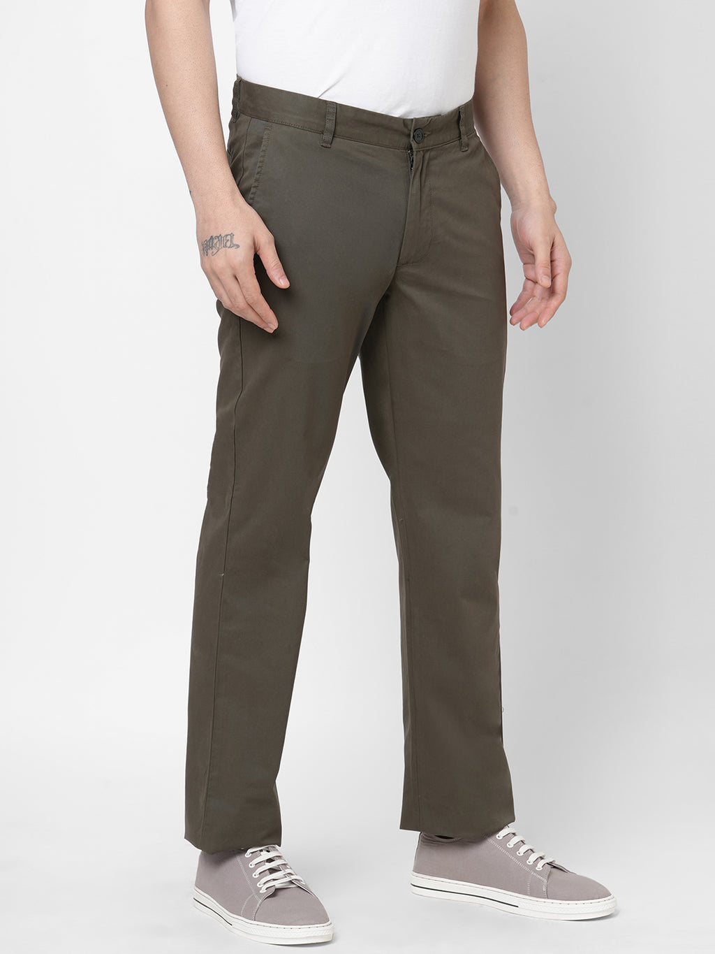 Men's Lycra Olive Regular Fit Pant Cotton