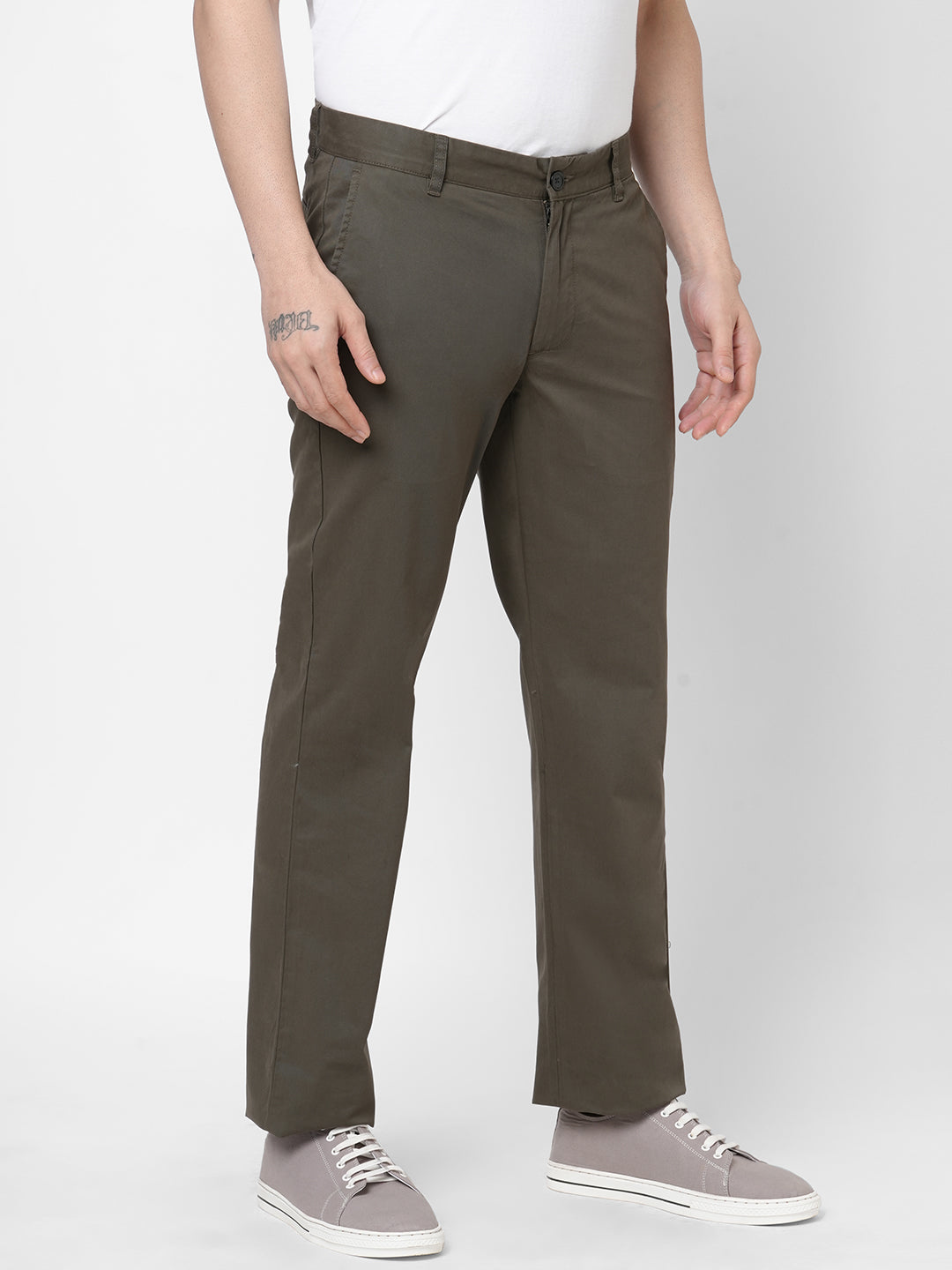 Men's Cotton Lycra Olive Regular Fit Pant