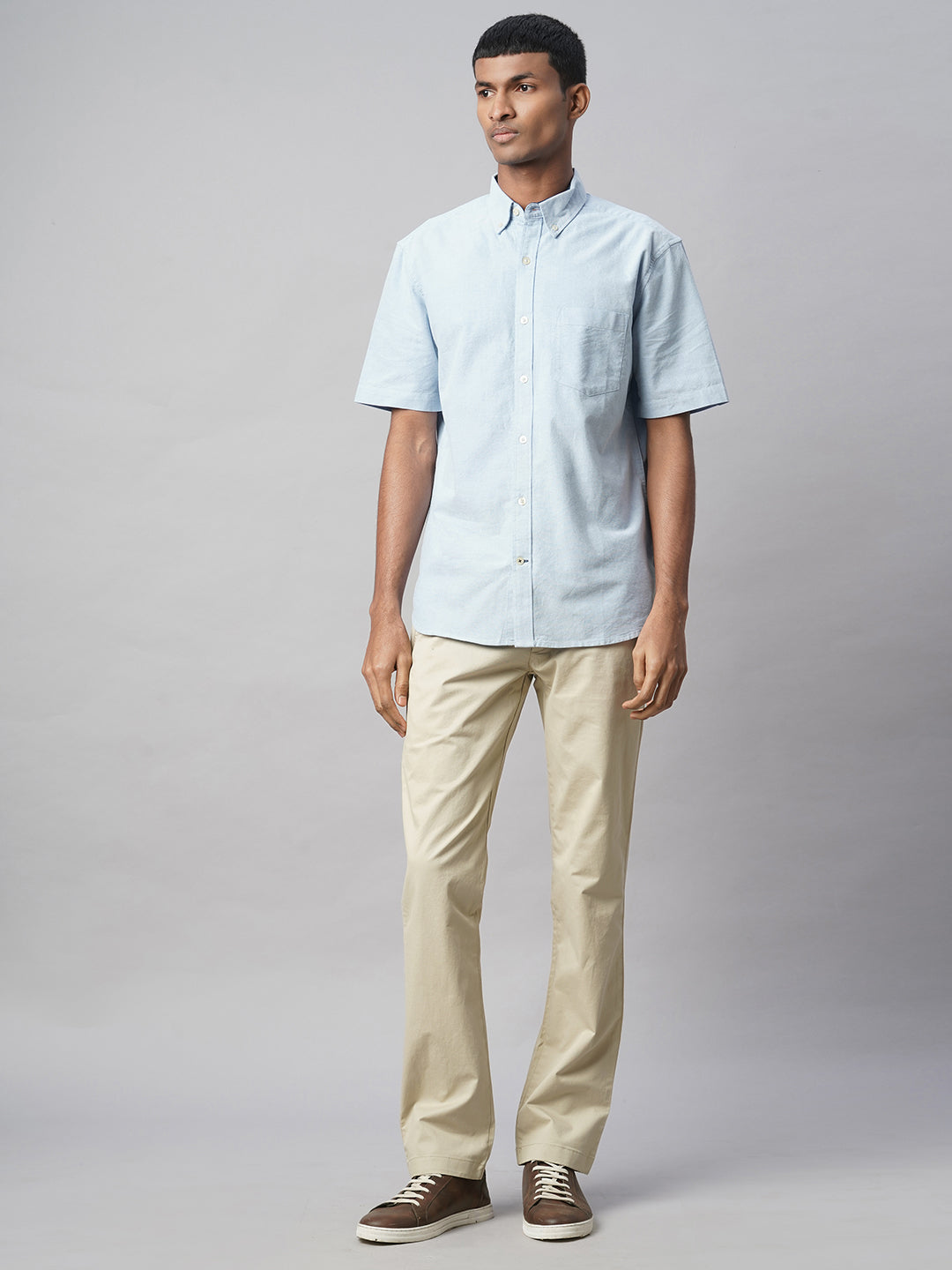 Men's Khaki Cotton Lycra Regular Fit Pant