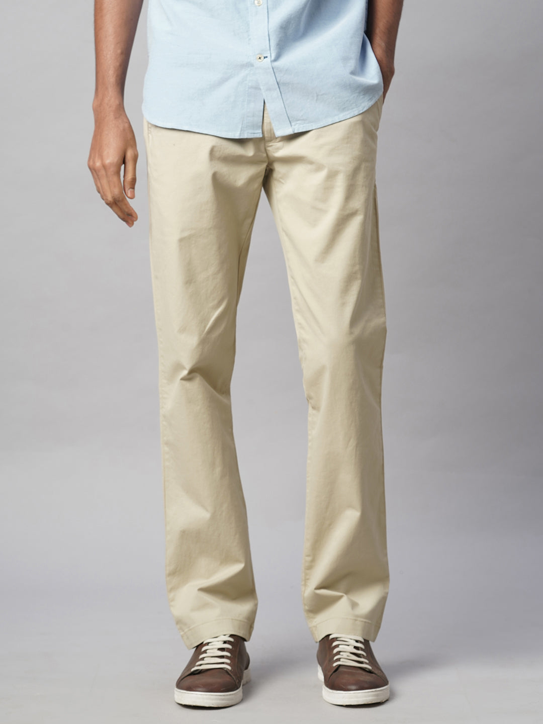 Men's Khaki Cotton Lycra Regular Fit Pant