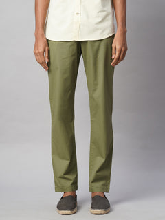 Men’s Cotton Lycra Regular Fit Side And Back Pockets Pant Olive
