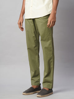 Men’s Cotton Lycra Regular Fit Side And Back Pockets Pant Olive