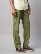 Men's Olive Cotton Lycra Regular Fit Pant