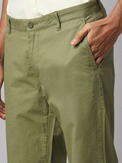 Men’s Cotton Lycra Regular Fit Side And Back Pockets Pant Olive