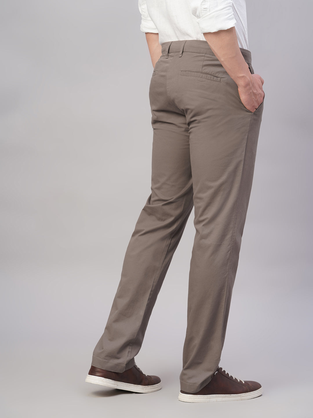 Men's Brown Cotton Lycra Regular Fit Pant