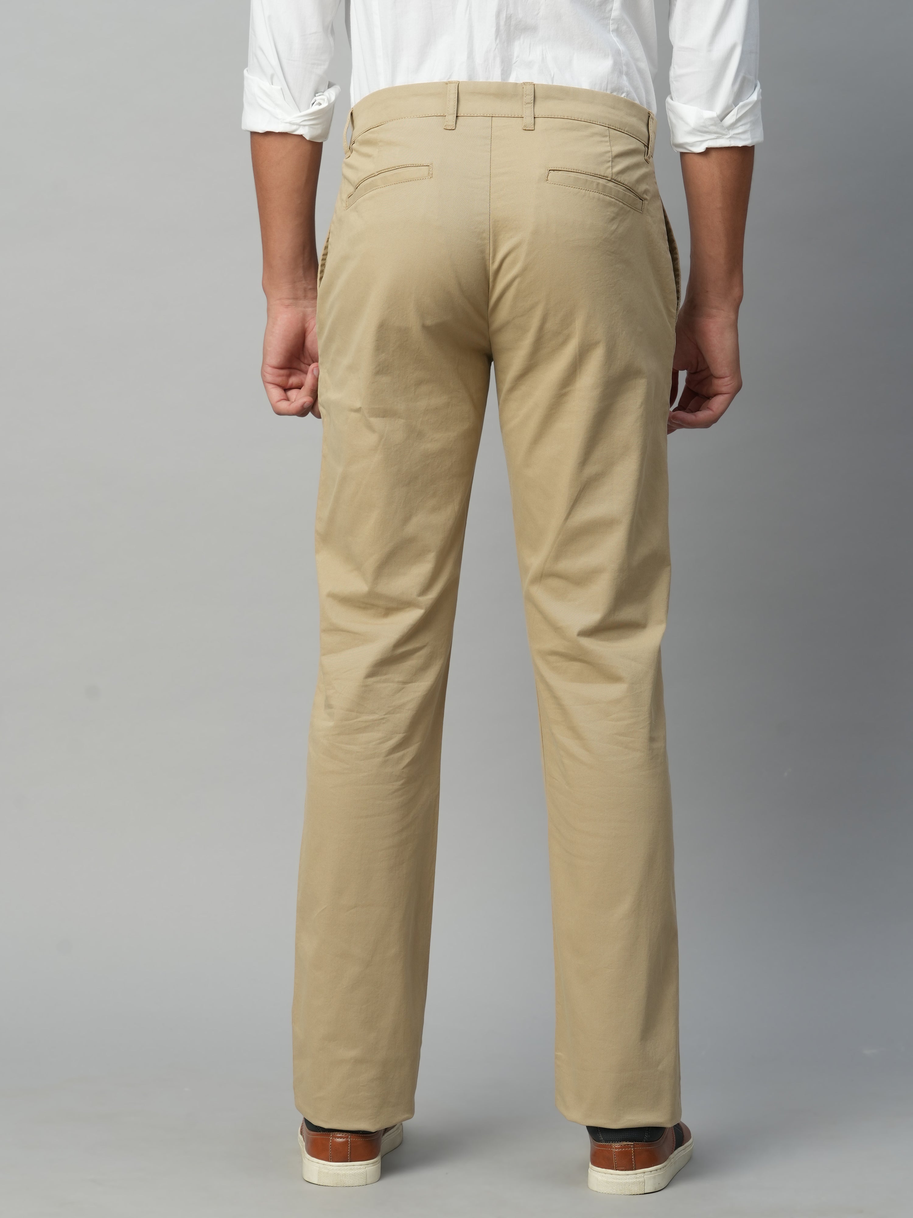 Men's Khaki Cotton Lycra Regular Fit Pant