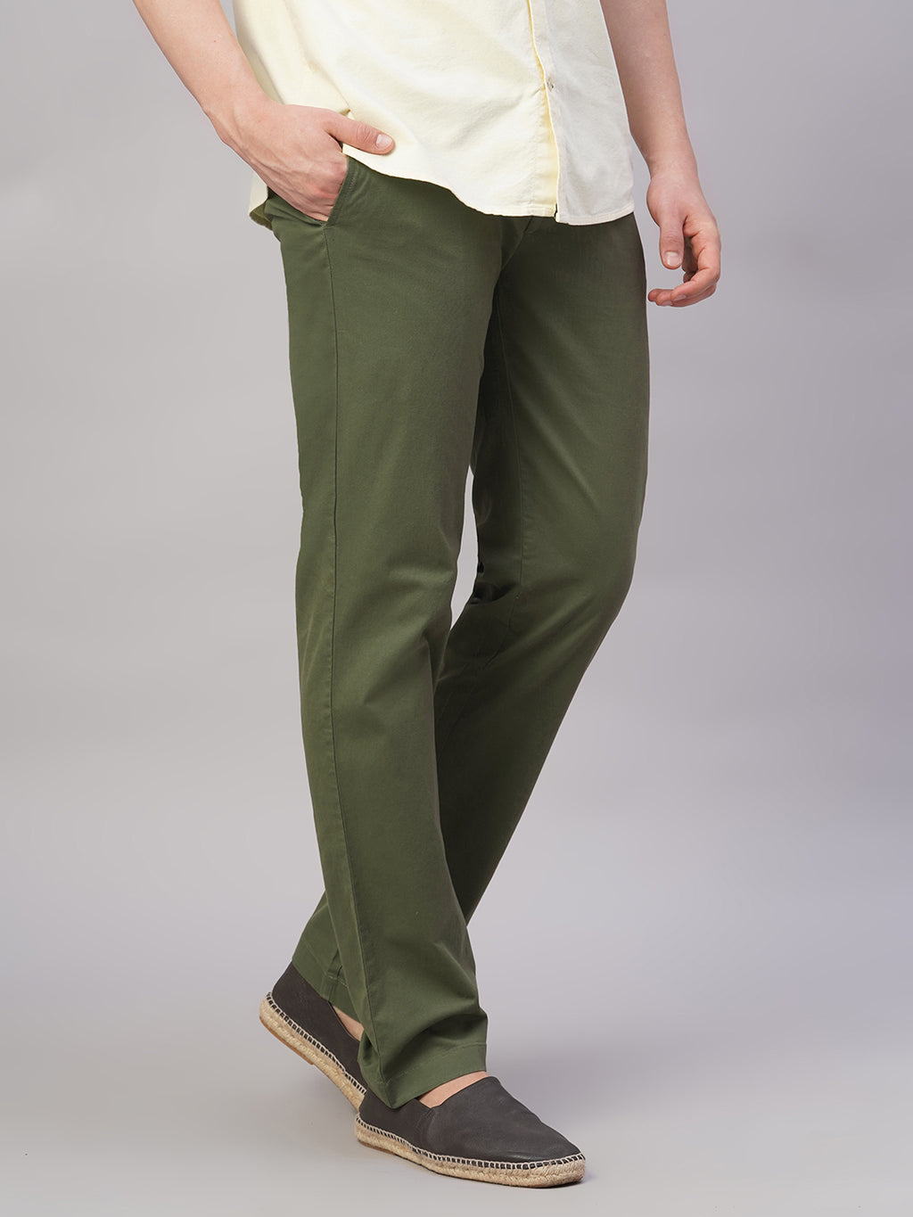 Men's Cotton Lycra Regular Fit Side Pocket Pant Olive