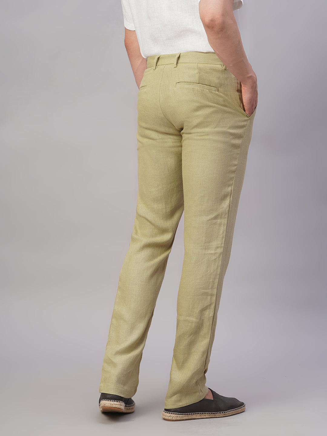 Men's Khaki 100% Linen Regular Fit Pant