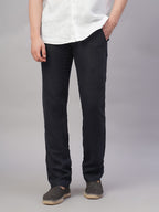 Men's Navy 100% Linen Regular Fit Pant