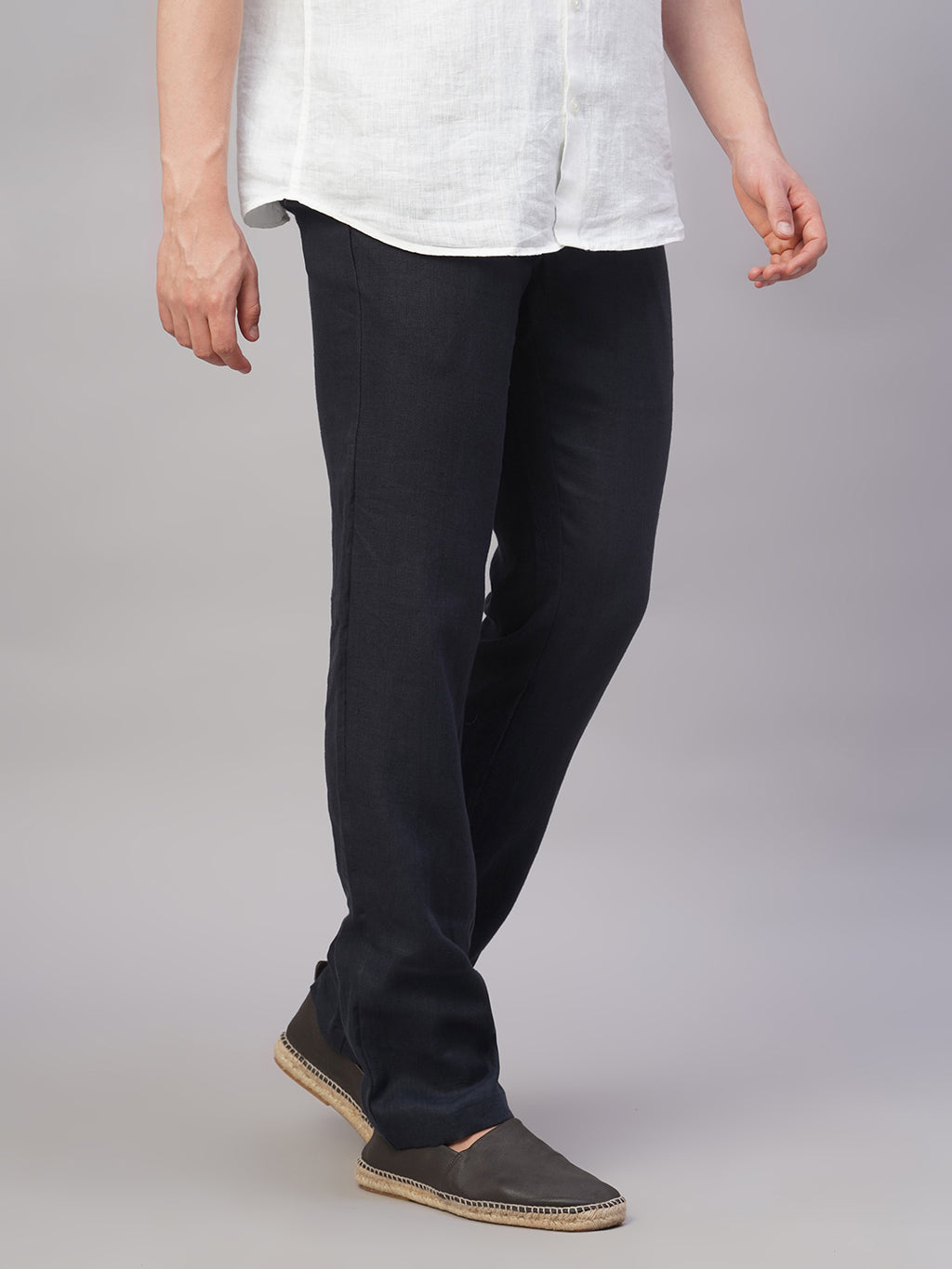 Men's Navy 100% Linen Regular Fit Pant