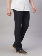 Men's Navy 100% Linen Regular Fit Pant