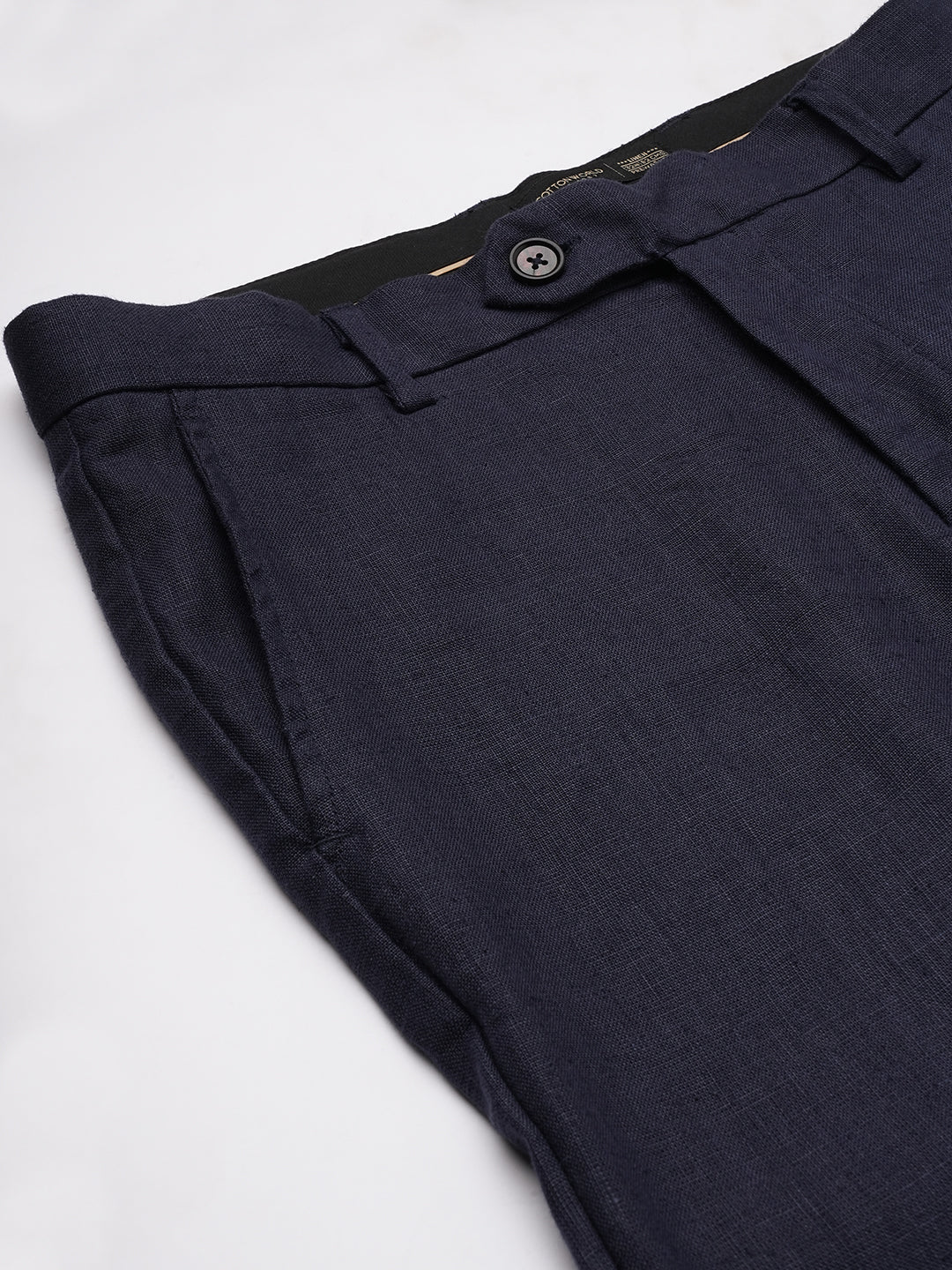 Men's Navy 100% Linen Regular Fit Pant