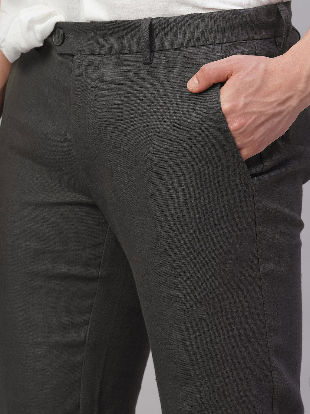 Men's Slate 100% Linen Regular Fit Pant