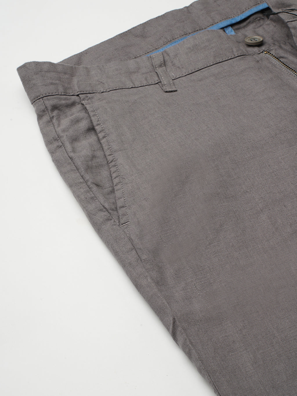 Men's Grey 100% Linen Regular Fit Pant