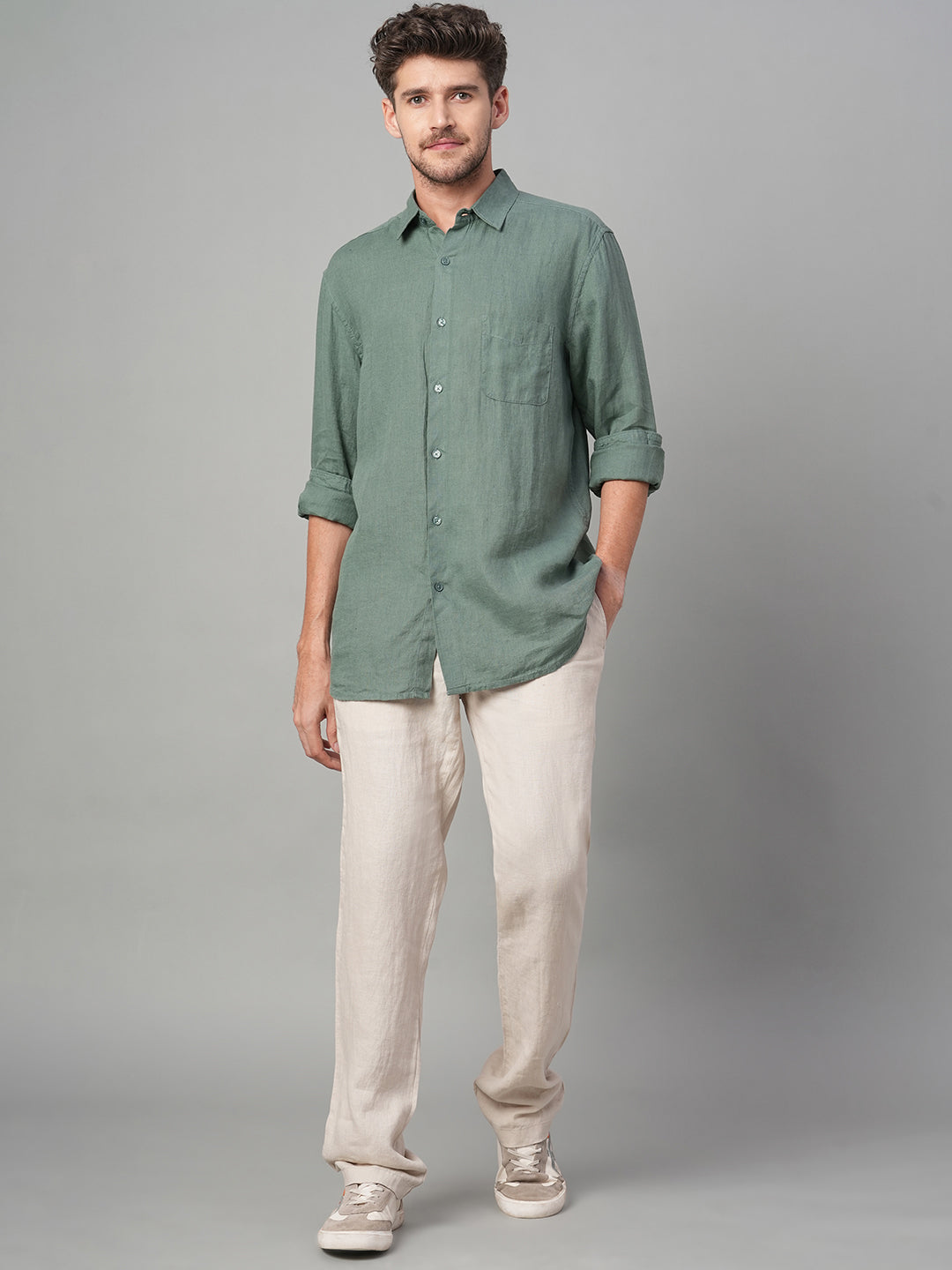 Men's Natural 100% Linen Regular Fit Pant