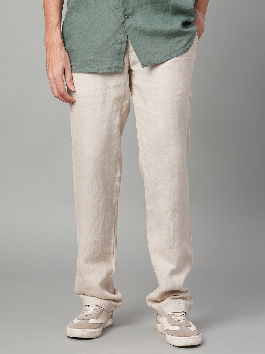 Men's Natural 100% Linen Regular Fit Pant