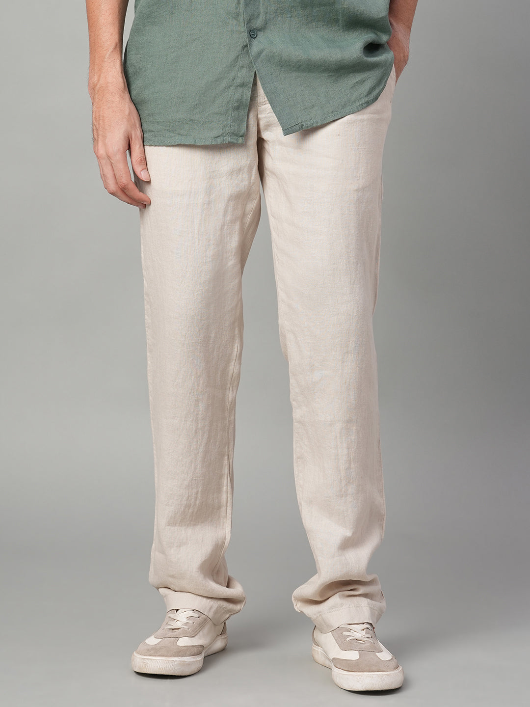 Men's Natural 100% Linen Regular Fit Pant