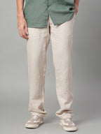 Men's Natural 100% Linen Regular Fit Pant