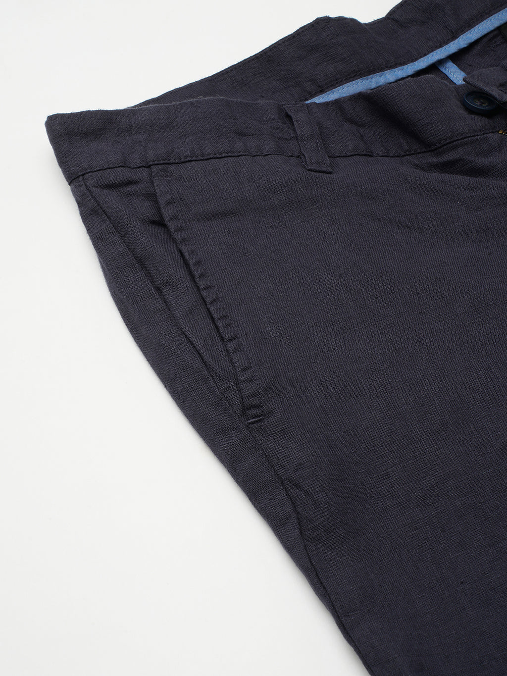 Men's Navy 100% Linen Regular Fit Pant